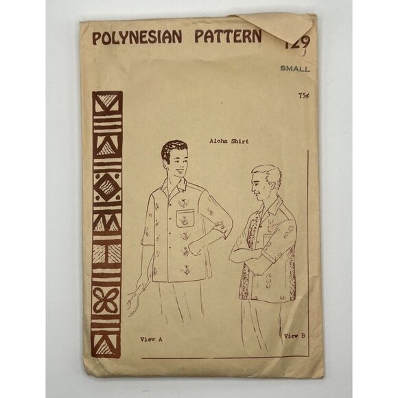 Polynesian Patterns Other - Polynesian Pattern 129 Men’s Hawaiian Shirt Small Chest 34-36 Tiki Rockabilly